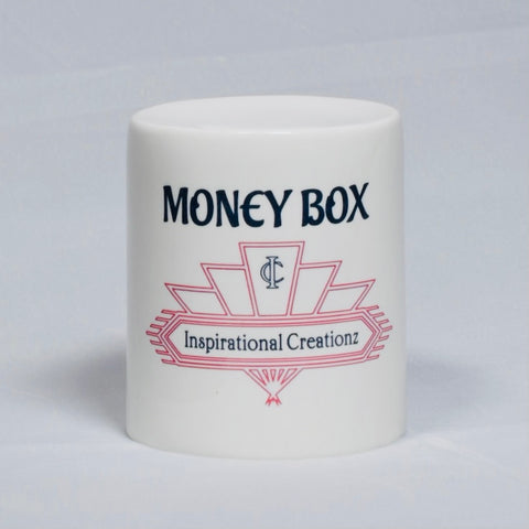Ceramic moneybox with customisable text and image